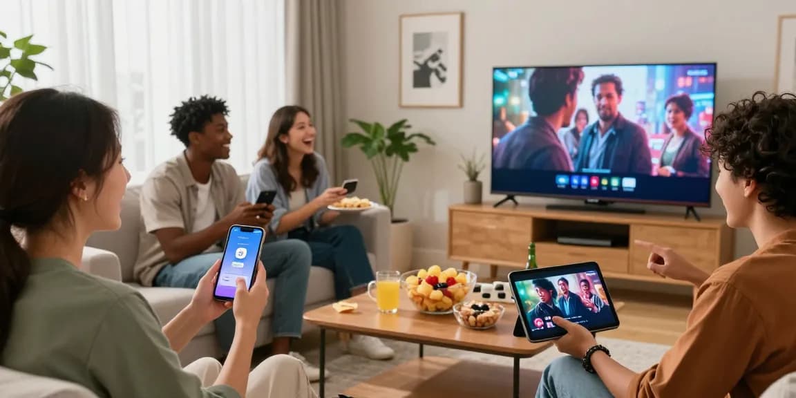 Pikashow APK users enjoying movies together in a vibrant living room