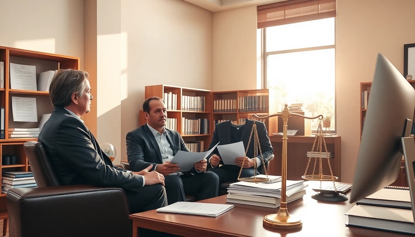 Clearwater truck accident lawyer consulting a client in a professional office setting.