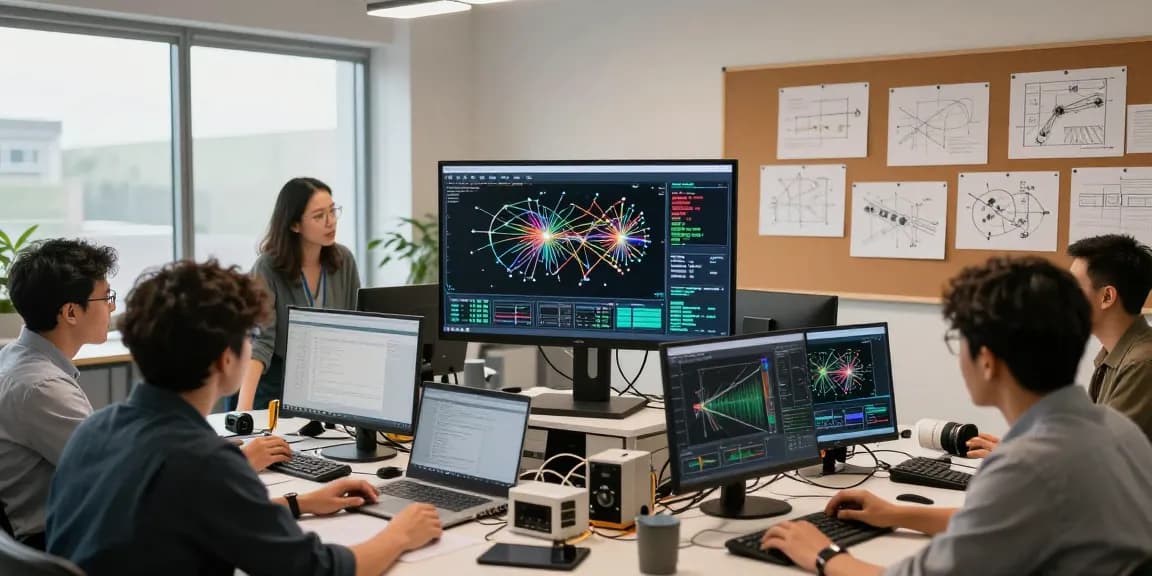 Professional collaboration on fiber connections and optical components design in a modern workspace.