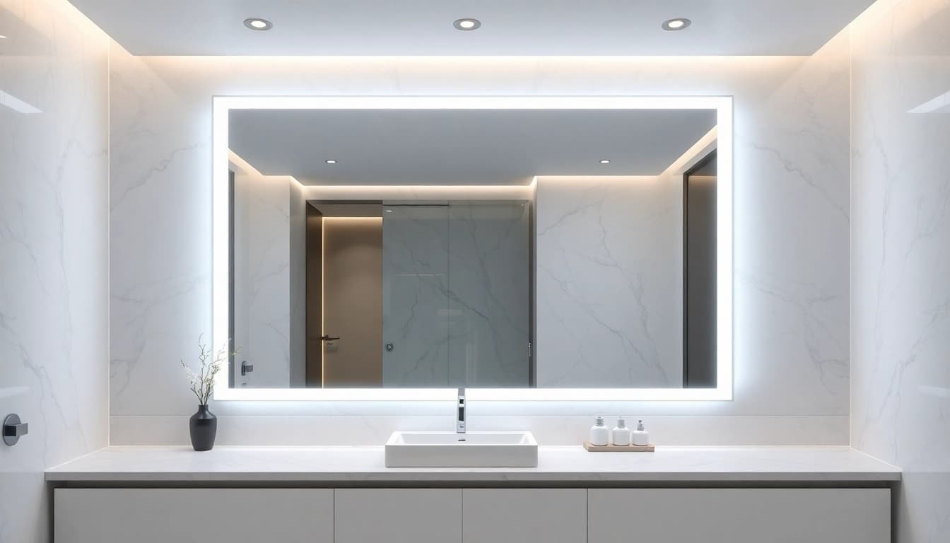 Transform your bathroom ambiance with an elegant led mirror showcasing sleek design and soft lighting.