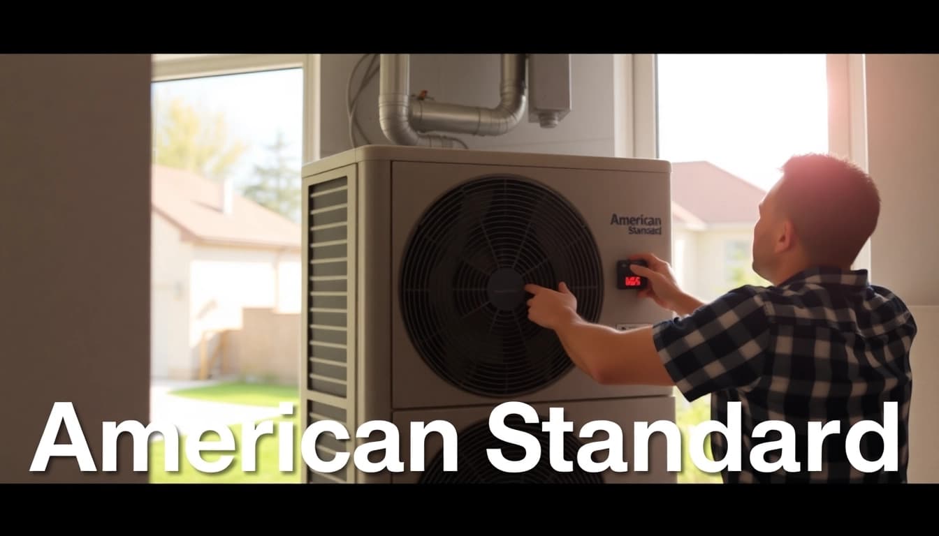 HVAC technician installing american standard heat pumps in a modern home.