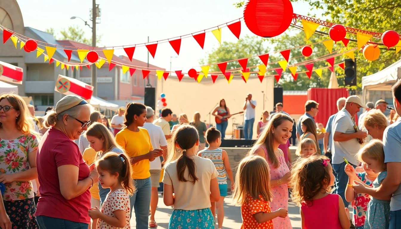 Families celebrating Clarksburg events in a lively community festival filled with activities.