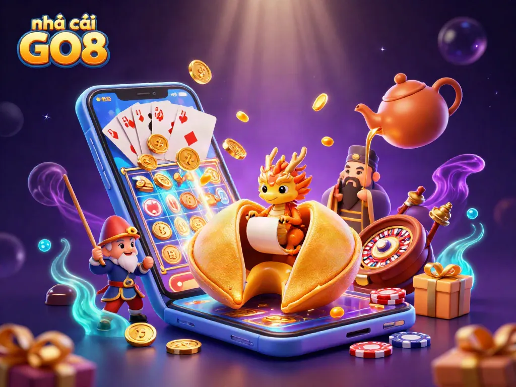 Engage with nhà cái GO8's dynamic casino world featuring vibrant scenes and magical elements.