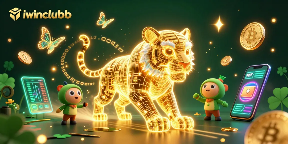 Experience thrilling action at iwinclubb with neon tigers and crypto coins in a dynamic casino scene.