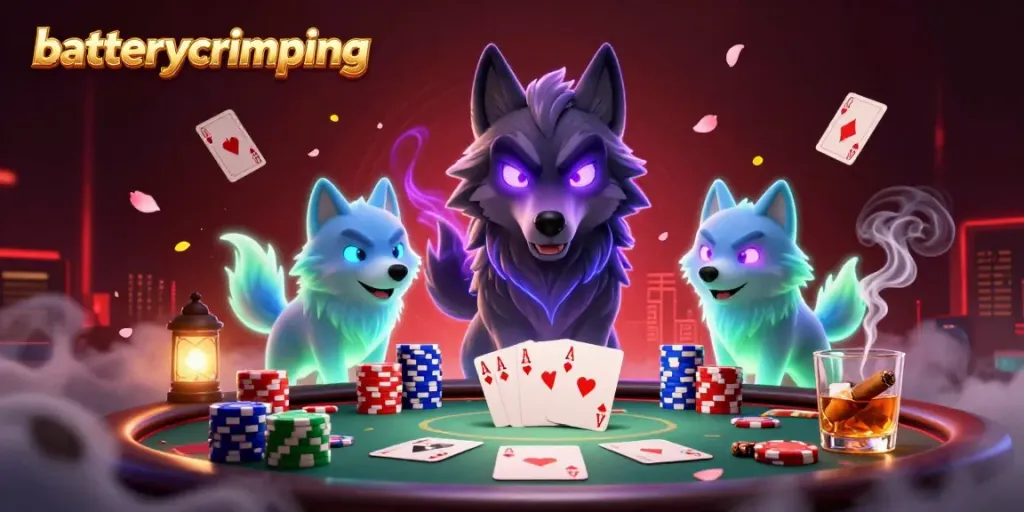 Experience batterycrimping action at a dynamic poker scene with ghostly wolf characters and vibrant elements.