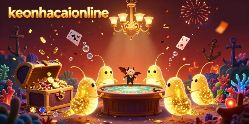 Engage with "keonhacaionline" in a vibrant underwater casino illuminated by glowworms.