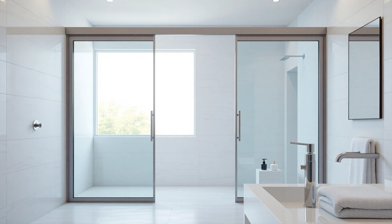 Showcase of elegant shower doors sliding widely, enhancing a modern bathroom's aesthetics.