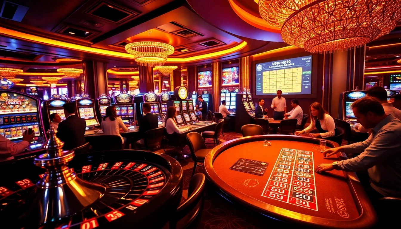 U888 players winning at poker and roulette on a luxurious casino floor.