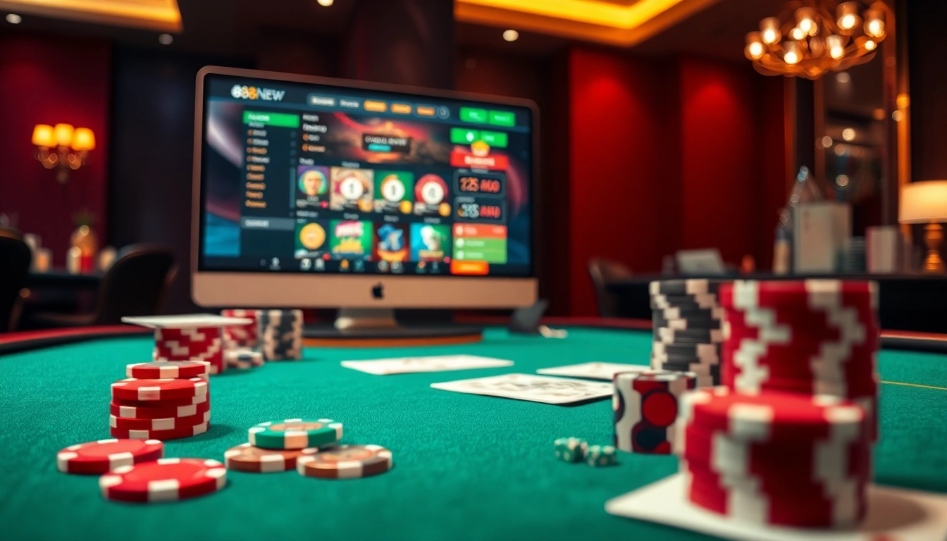 Experience the thrill of Đăng Ký 888new with vibrant poker chips and an elegant casino table setup.