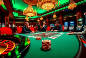 Players engaged in a high-stakes game of poker at a luxurious tg88 casino table.