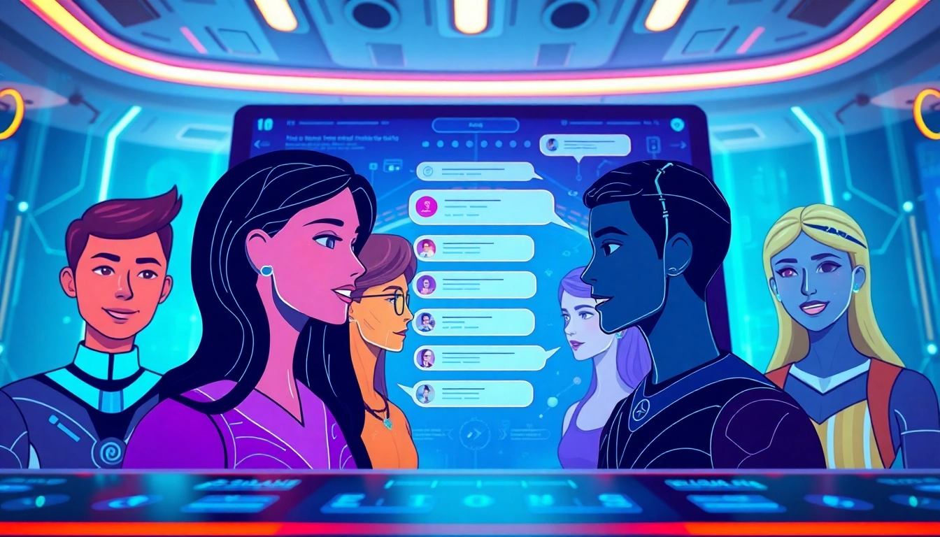 Engaging interactive chat interface showcasing crush on ai with diverse avatars and vibrant visuals.