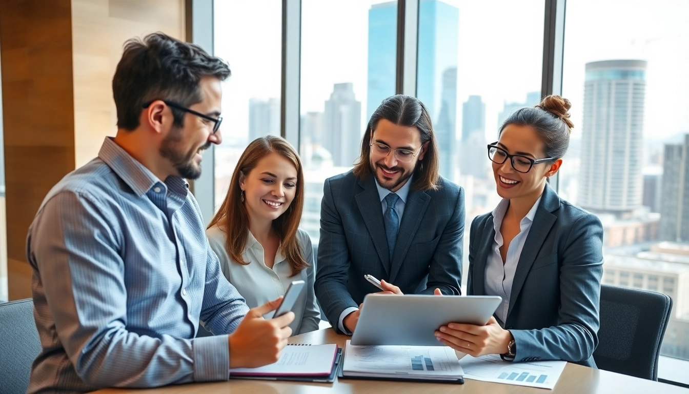 Quickplus Business Consultants collaborating in a vibrant office environment showcasing professionalism.