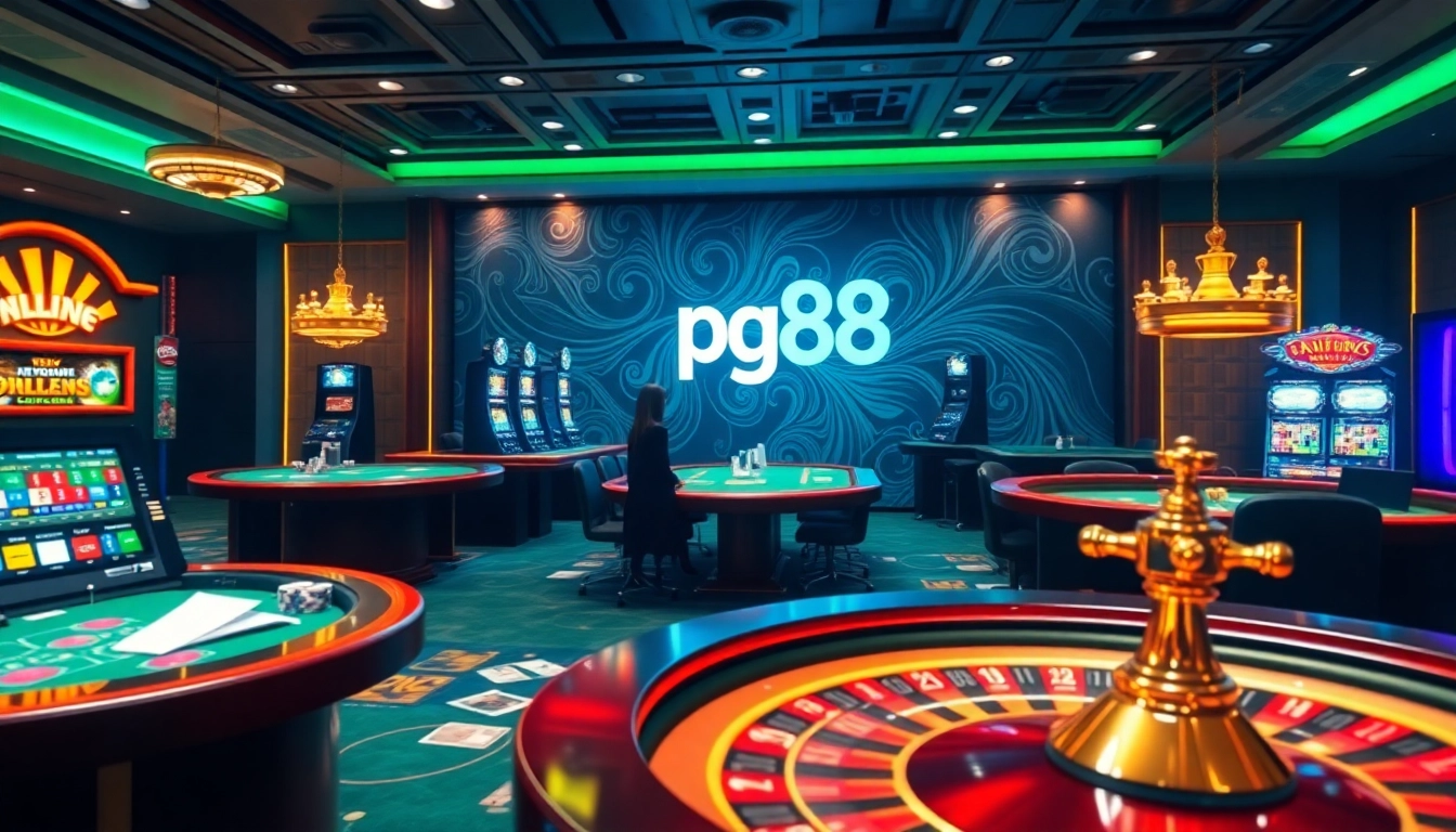 Engage in thrilling gameplay at pg88 casino with vibrant slot machines and poker tables.