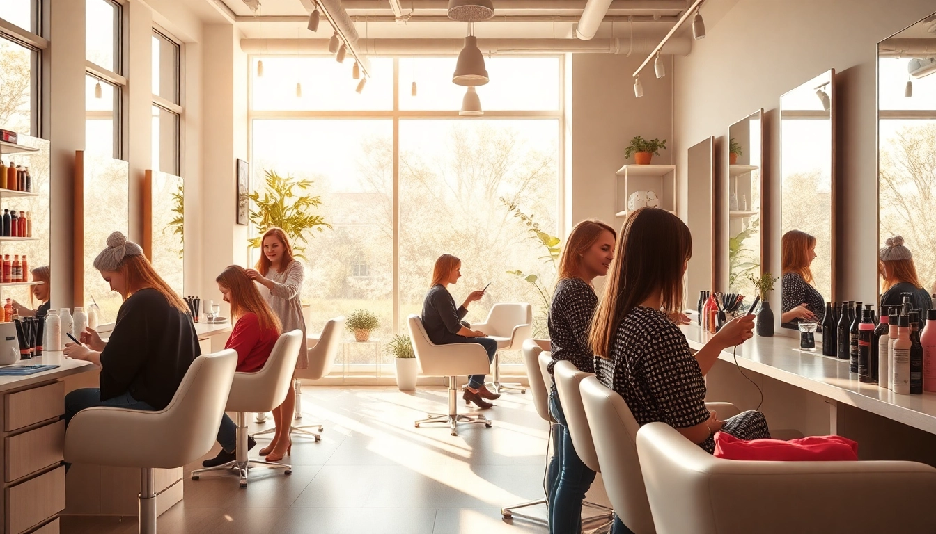 Stylish salon scene with a 'kapper in de buurt' providing haircuts in a trendy atmosphere.