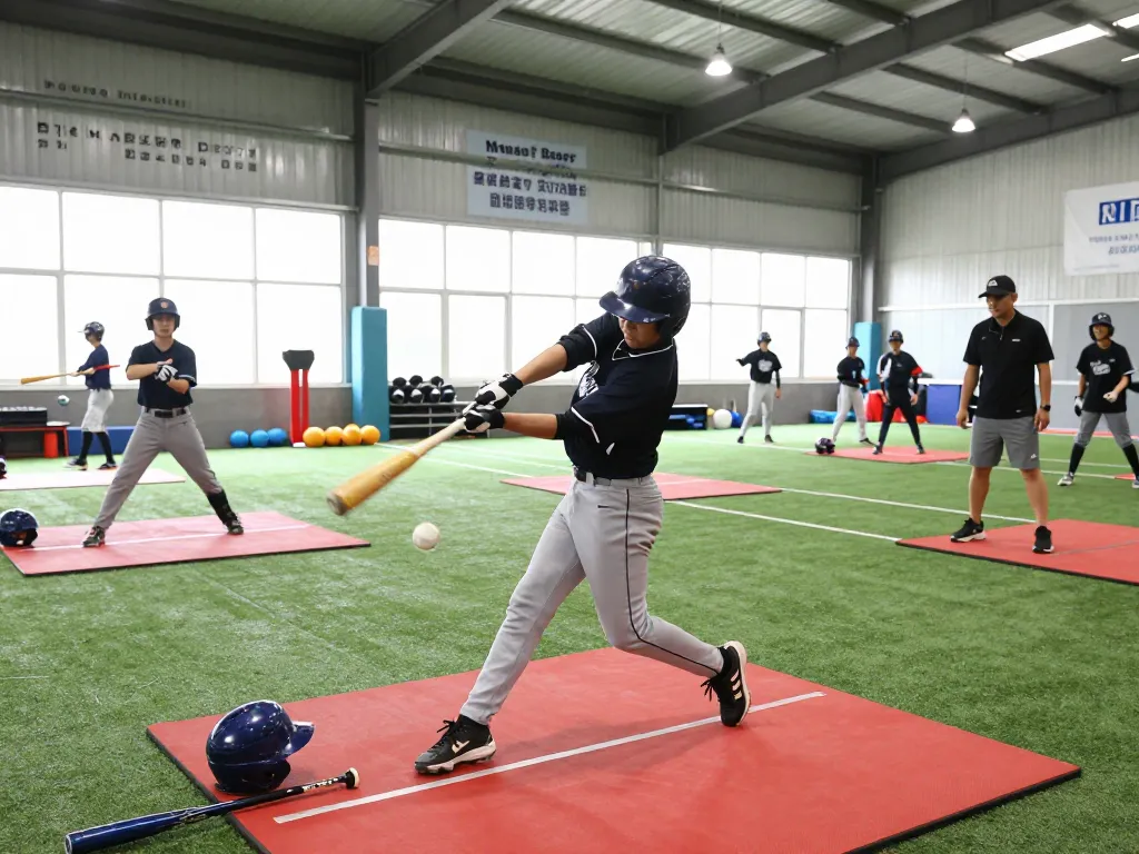 Hitclub athlete practicing batting technique in an indoor training facility.