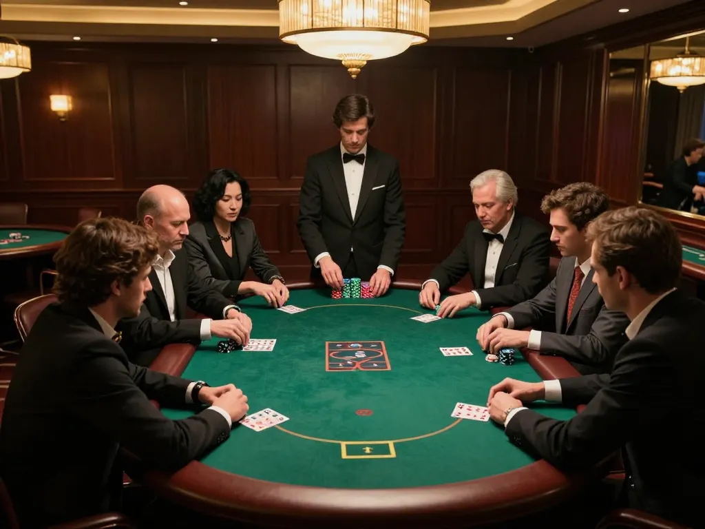 FC88 poker players strategizing at a luxury table surrounded by ambiance