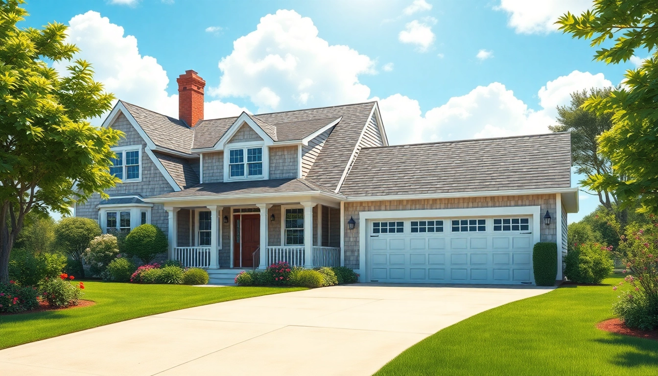 Showcasing a cape cod home with an elegant attached garage amid a serene coastal setting.