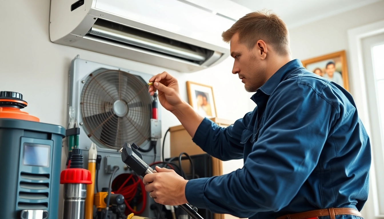 Expert performing Air Conditioning Repair Tampa in a bright, residential setting with tools and focus.