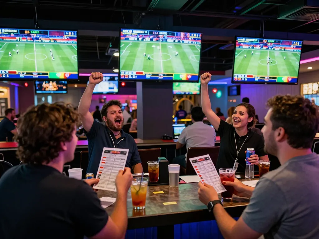 Socolive link showcased with enthusiastic fans enjoying live sports betting in a vibrant sports bar atmosphere.