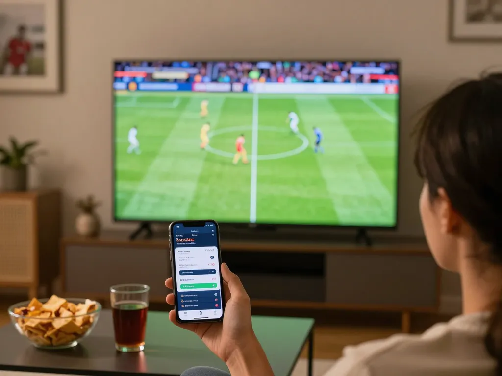 Socolive link accessed on smartphone during live football match, enhancing viewer experience with real-time updates.