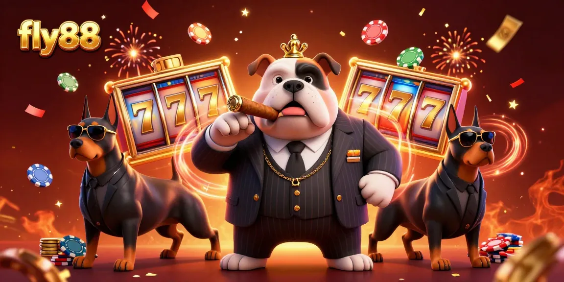 Experience thrilling gaming at fly88 with a dynamic 3D illustration of casino excitement and iconic characters.