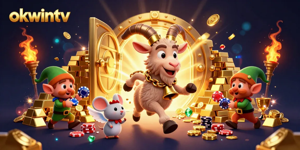 Experience thrilling gaming at okwintv with vibrant casino illustrations featuring playful characters.