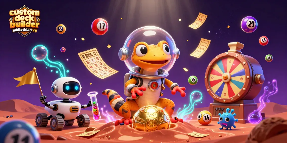Experience vibrant action with a custom deck builder midlothian va scene featuring a Martian gecko discovering a golden casino.