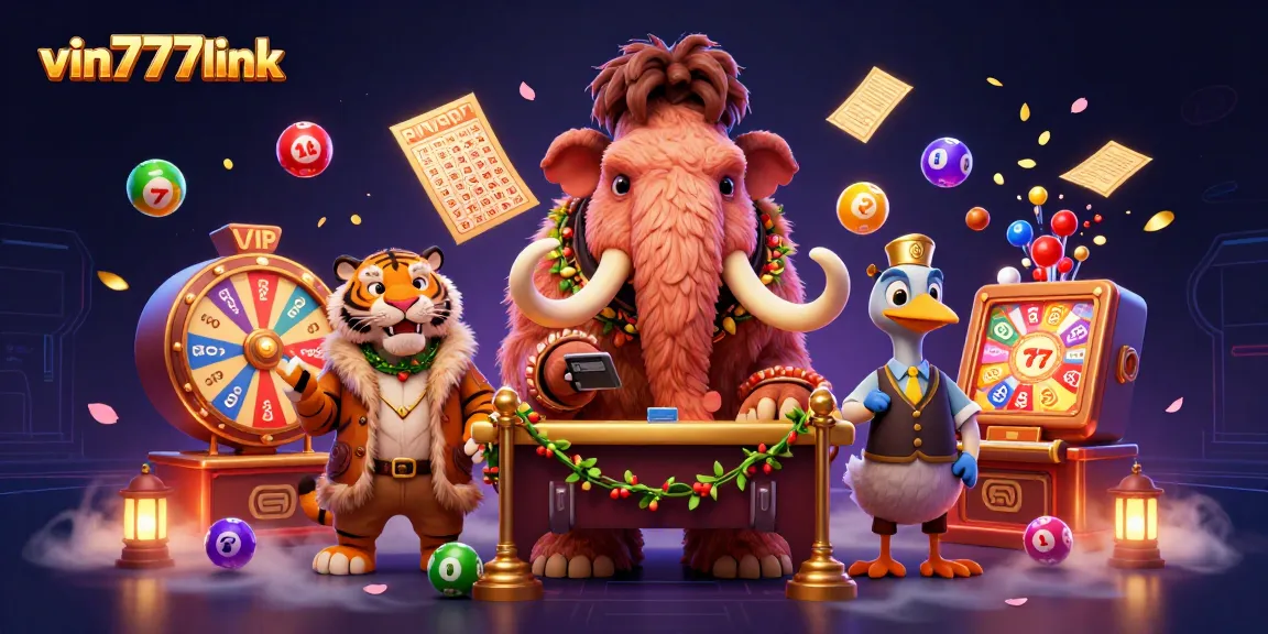 Experience the excitement of vin777link with dynamic lottery elements and vibrant characters in a casino scene.
