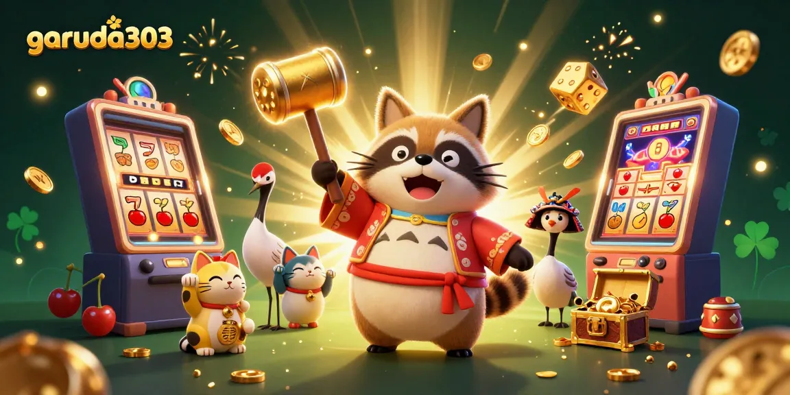 Experience thrilling action at garuda303 with vibrant 3D illustrations of slot games and cheerful characters.