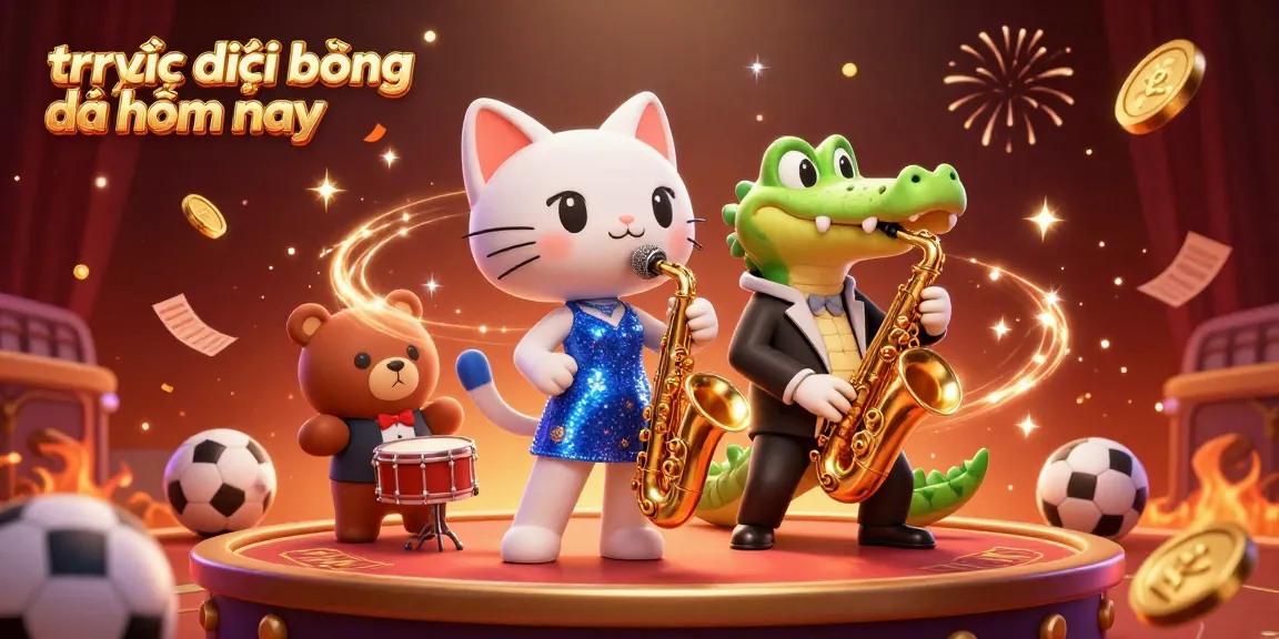 Experience trực tiếp bóng đá hôm nay with vibrant characters and rich casino elements in a dynamic 3D scene.
