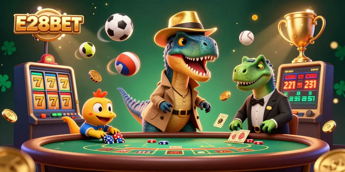 E28BET brings excitement with a velociraptor card counter and thrilling slot elements