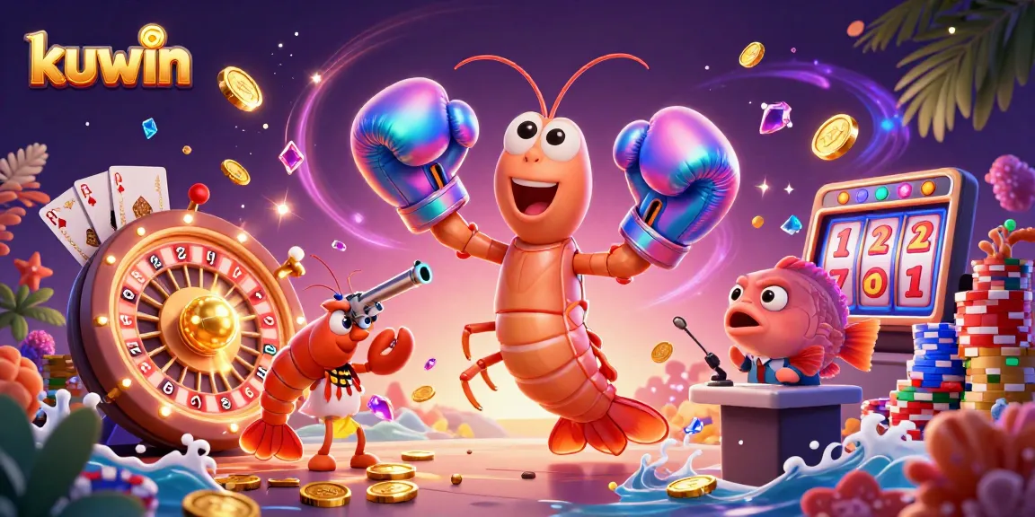 Kuwin engages players with thrilling casino games and dynamic visuals, showcased by vibrant characters.
