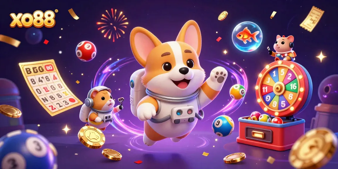 Experience the fun of xo88 with a lively 3D space casino scene featuring animated characters and exciting game elements.