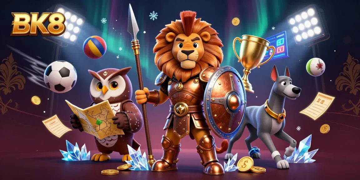 Engage with BK8's heroic gaming experience featuring a Spartan lion and dynamic sports elements.